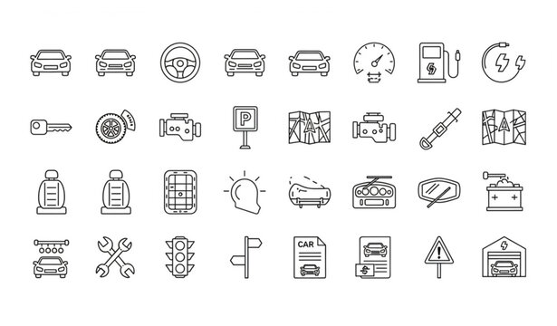Civil car line icons set with automotive transport elements editable stroke vector collection