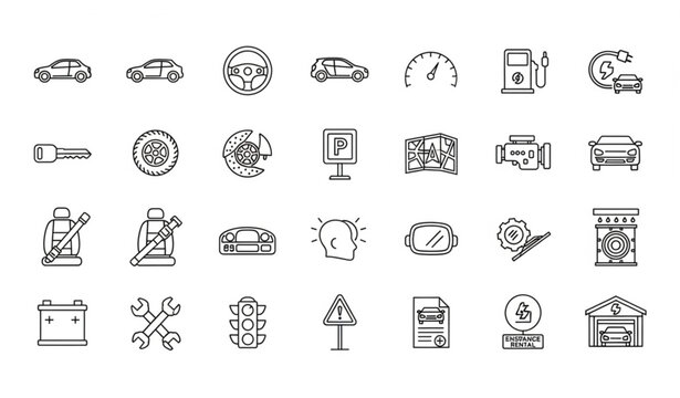 Civil car line icons set with automotive transport elements editable stroke vector collection