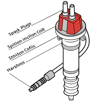Diagram of an automotive distributor with spark plug wires spark plugs ignition system car part auto parts automotive industry vehicle parts motor vehicle electrical system combustion engine