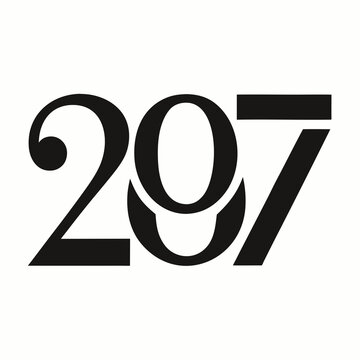 Large black number 207 on white background typography