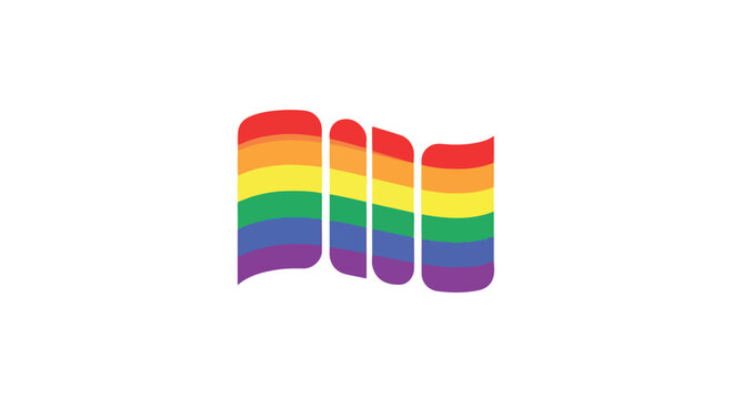 Three waving rainbow flags on white background, symbolizing LGBTQ pride and diversity with vibrant colors