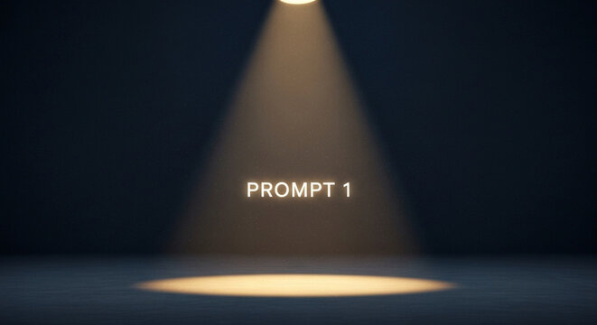 Spotlight shining on the text prompt 1 in a darkened setting
