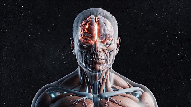 Detailed 3D CGI Animation of Human Brain with Glowing Neural Pathways and Central Tumor Structure Illuminated by Medical Lighting