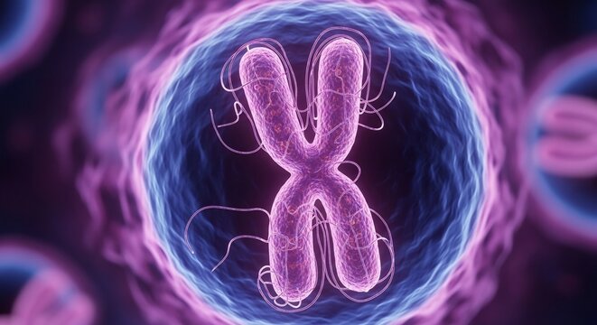 Microscopic view of a human chromosome within a cell nucleus.