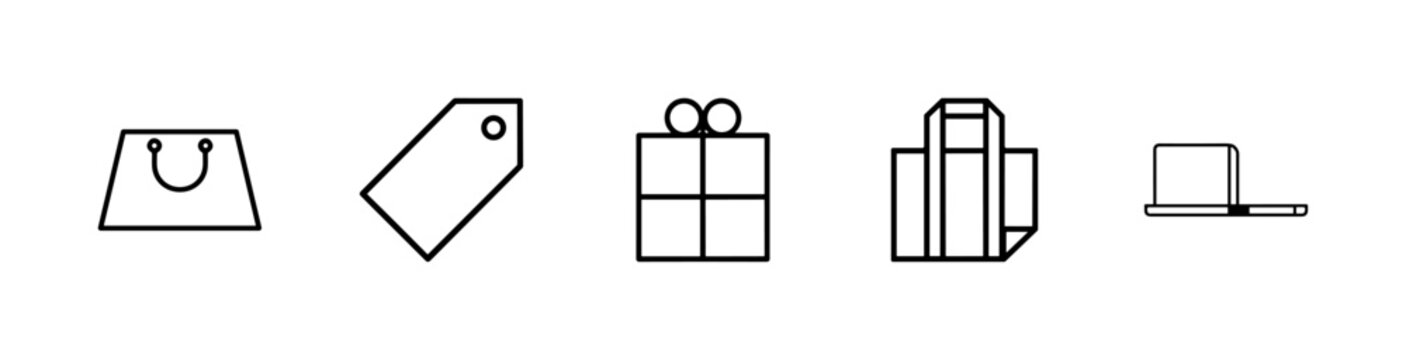 Retail shopping bag and packaging line icon set.