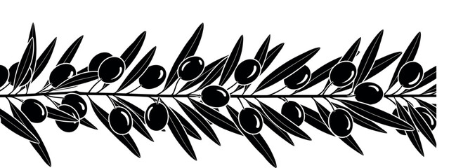 Olive branch seamless border with leaves and olives black silhouette vector illustration decorative botanical pattern isolated © EdGe Creative