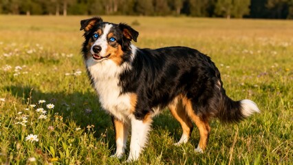 Fototapeta premium Australian Shepherd Dog Standing In Field
