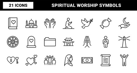 Fototapeta premium Minimalist religion and faith outline icon set for spiritual design