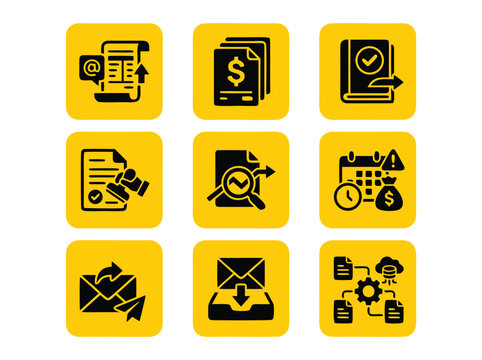 Set of modern business and office workflow flat icons.