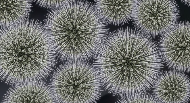 Close-up View of Echinops Globe Thistle Flower Heads.