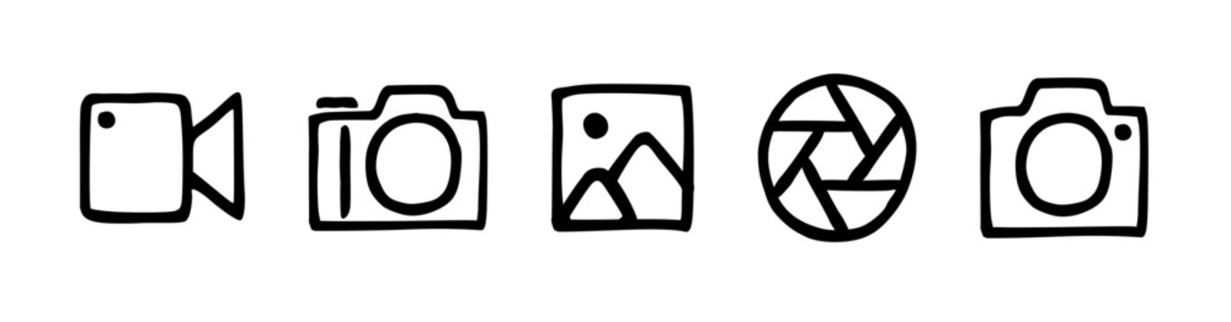 photography doodle icons photo camera shutter image picture hand drawn icon set symbol collection