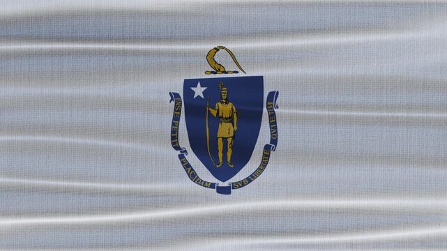 Massachusetts flag waving in the wind with high quality fabric texture