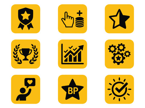 Set of Nine Business and Achievement Themed Icons.