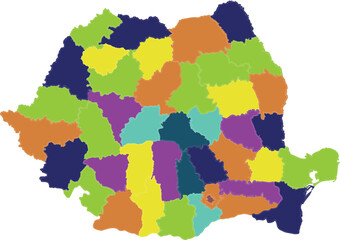 Fototapeta premium Colorful Romania Counties Map for Education and Geography Use