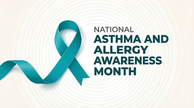 National asthma and allergy awareness month a teal ribbon symbolizes support and education for respiratory health conditions