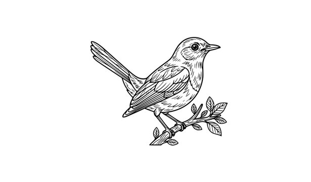 Doel bird coloring page vector line art Oriental magpie robin Bangladesh national bird isolated on white