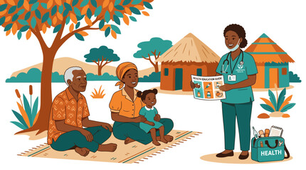 Fototapeta premium Doctor having a medical discussion with a family in a rural area