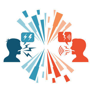 Communication breakdown, conflict, disagreement, argument, shouting, conversation, discussion, debate, illustration