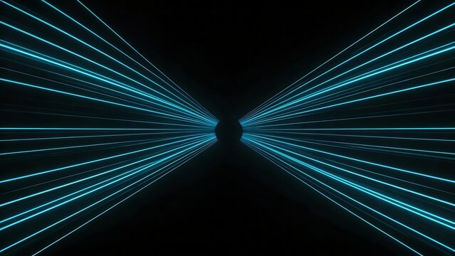 Blue neon light beams converging