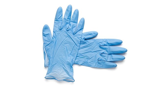 Pair of blue disposable nitrile gloves, medical examination gloves for protection and hygiene, protective gloves