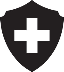 Fototapeta premium Medical shield icon with white cross for healthcare and safety protection