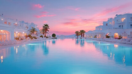 Naklejka premium Coastal resort blur with summer travel and hotel lifestyle
