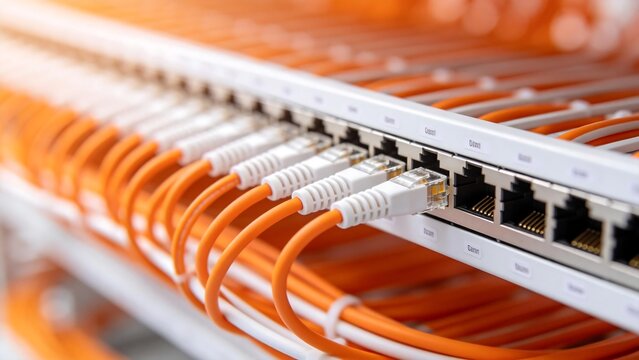 Network cables connected to switch