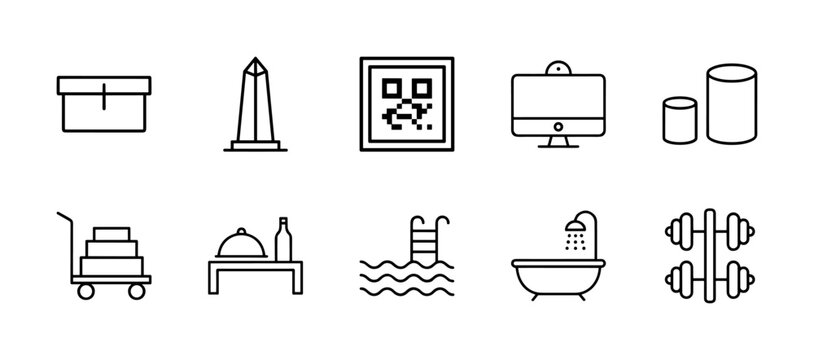 Minimalist hotel and travel service outline icons grid