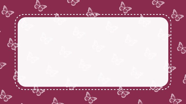 Butterfly Pattern Background with White Copy Space and Dotted Rounded Frame Animation