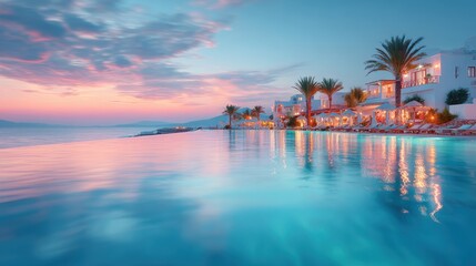 Fototapeta premium Seaside resort blur with all inclusive vacation and relaxation