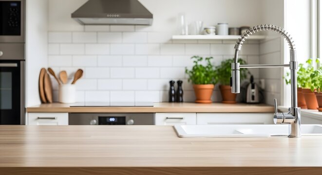 Bright modern kitchen with stainless steel appliances and d cor