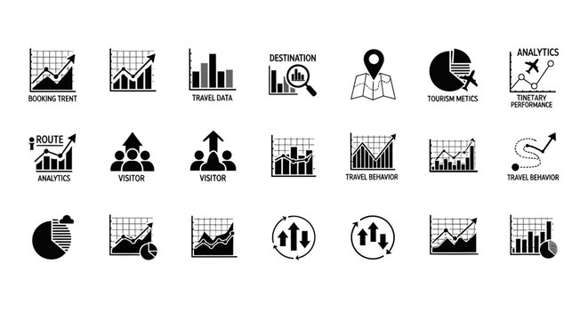 Black and white business infographic icons.