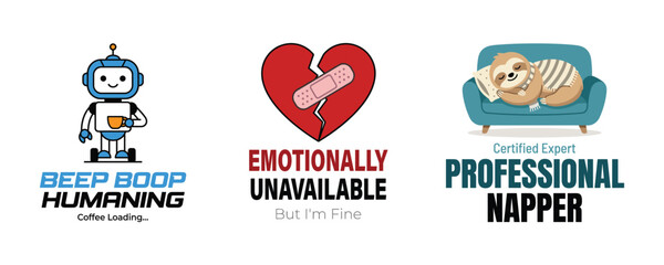 Fototapeta premium flat design icons of sarcastic work stereotypes with humorous labels