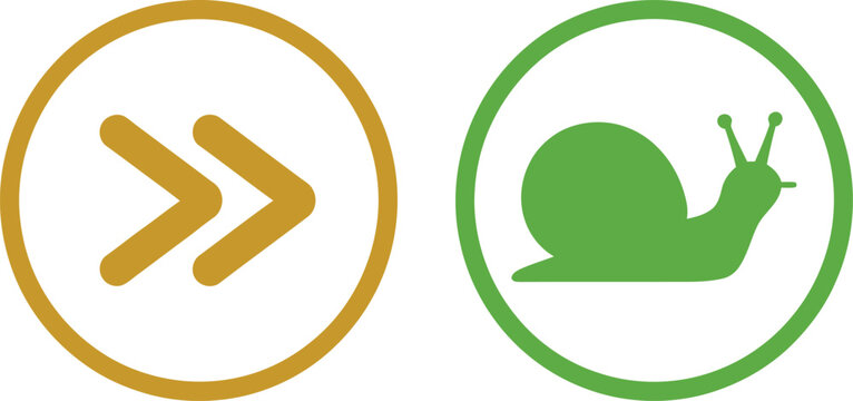 Fast forward and slow motion speed indicators represented by golden arrow and green snail icons