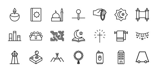 Fototapeta premium Minimalist spiritual and religious line icons for graphic design projects.