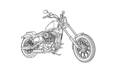 Classic chopper motorcycle outline side view vector illustration premium bike design isolated on white background © MdRabbi