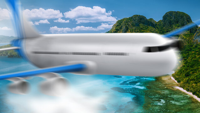 Airplane Transition Color Perspective Right 4K Alpha Channel &ndash; Flying Plane Animation Transition, Colorful Travel Scene Cut with Transparent Background for Video Editing