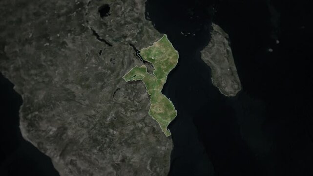 MOZAMBIQUE Map Animation with White Borders, Digital Country Borders and Light Transition Background