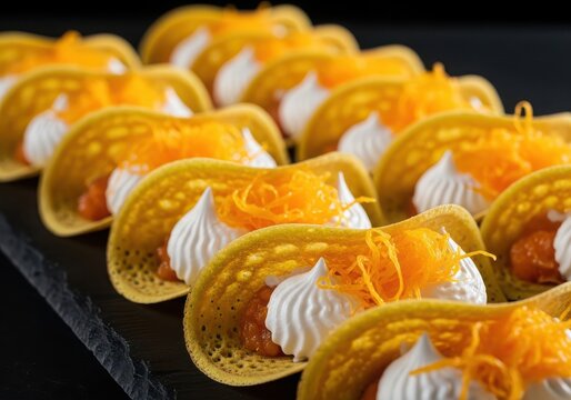 Thai crispy crepes with sweet egg floss and whipped cream