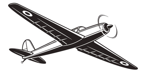 Vintage style silhouette of a propeller airplane flying with airplane propeller aircraft aviation silhouette aeronautics aeroplane transportation illustration monochrome traveler © Riya
