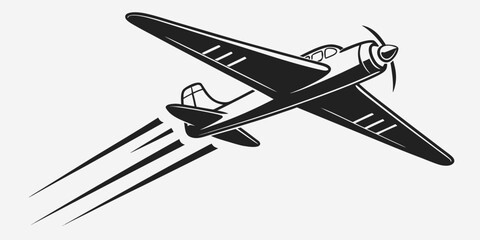 Dynamic propeller airplane illustration with motion lines airplane propeller aircraft aviation transportation illustration monochrome traveler adventure vacation transport isolated © Riya