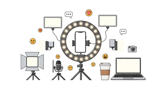 Comprehensive vlogging kit with smartphone ring light.