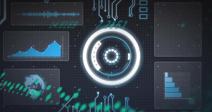 Animation of digital interface with scan scoping over black background