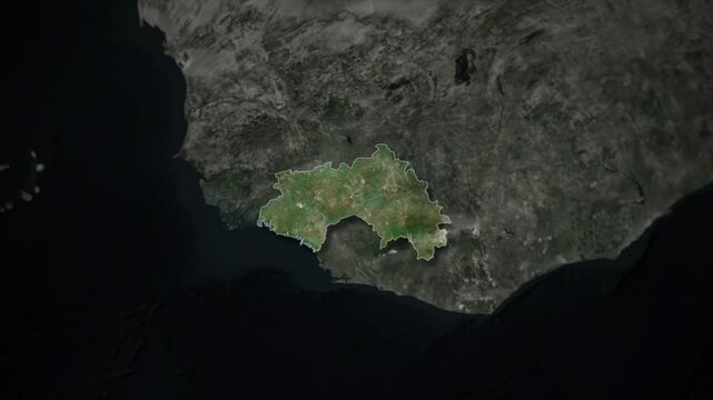 GUINEA Map Animation with White Borders, Digital Country Borders and Light Transition Background