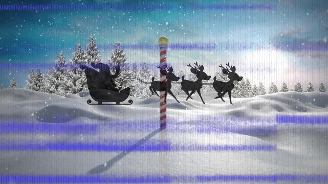 This video features a silhouette of father christmas in a sleigh against a winter scenery background