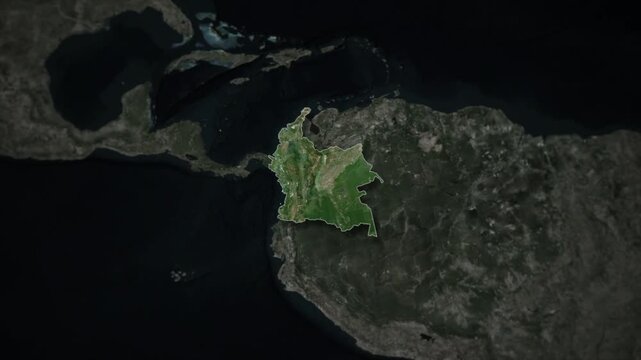 COLOMBIA Map Animation with White Borders, Digital Country Borders and Light Transition Background