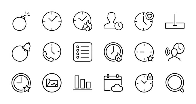 Minimalist time management and productivity line icons for business workflow
