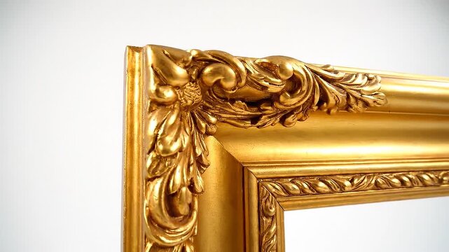 Ornate gold picture frame closeup details.
