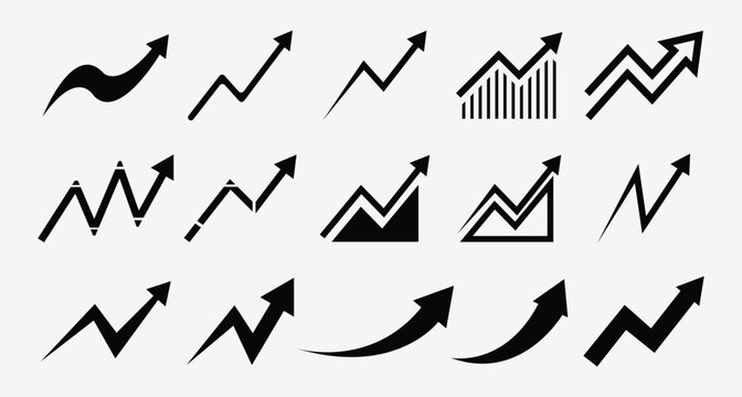 Set of growth arrow icons for business, financial success and economic growth. business growth  arrow trend chart icon set.  vector illustration.