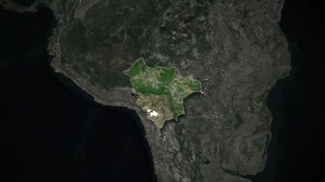 BOLIVIA Map Animation with White Borders, Digital Country Borders and Light Transition Background